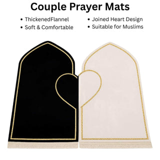 Couple Prayer Rug Set Thick Flannel Muslim Mat with Heart