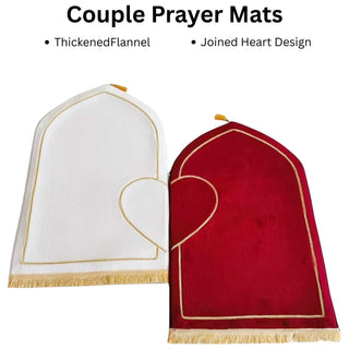 Couple Prayer Rug Set Thick Flannel Muslim Mat with Heart
