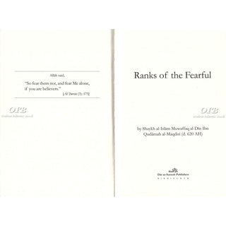Ranks of the Fearful By Imam Ibn Qudamah Al-Maqdisi,ISBN: 9781904336440