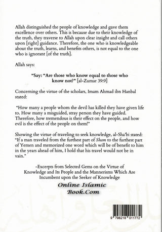 Selected Gems On the Virtue of Knowledge and Its People And the Mannerisms Which Are Incumbent Upon the Seeker of Knowledge,,