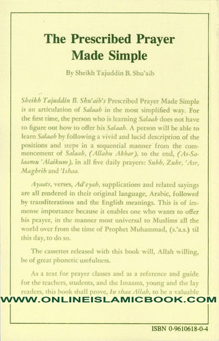 The Prescribed Prayer Made Simple (English and Arabic Edition) By Tajuddin B. Shu'aib,