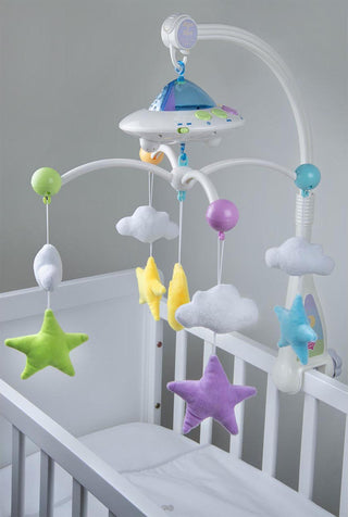 Moon & Stars Quran Cot Mobile with Light Projection, desi doll