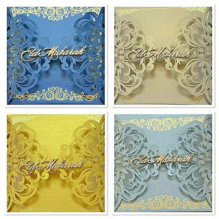 Eid Mubarak Laser Cut Greeting Cards Muslim Islamic Festival Card 3D Eid Mubarak,