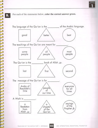 Teachings of the Quran Volume 1 (Workbook) By Tasneem Khatoon Ghazi & Saba Ghazi,9781563161117,